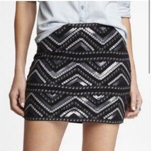Express Black Silver Chevron Sequin Mini Skirt size small